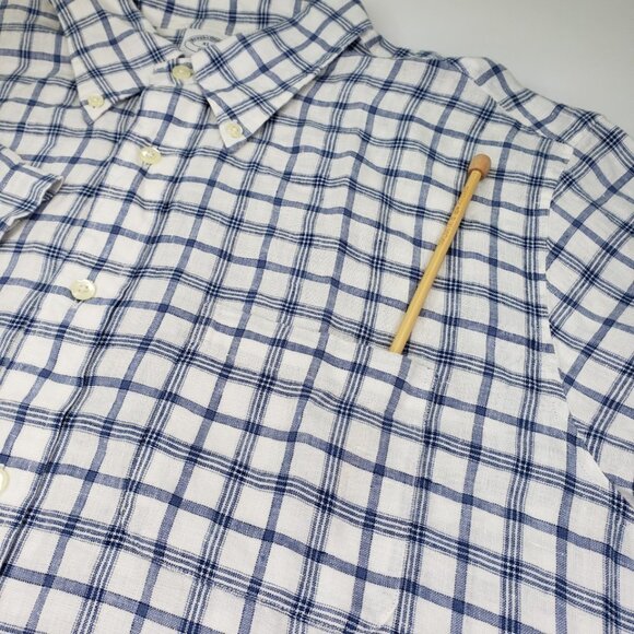 Brooks Brothers XL Regent Shirt Linen Short Sleeve Preppy Casual Plaid Shirt Men - Picture 3 of 8